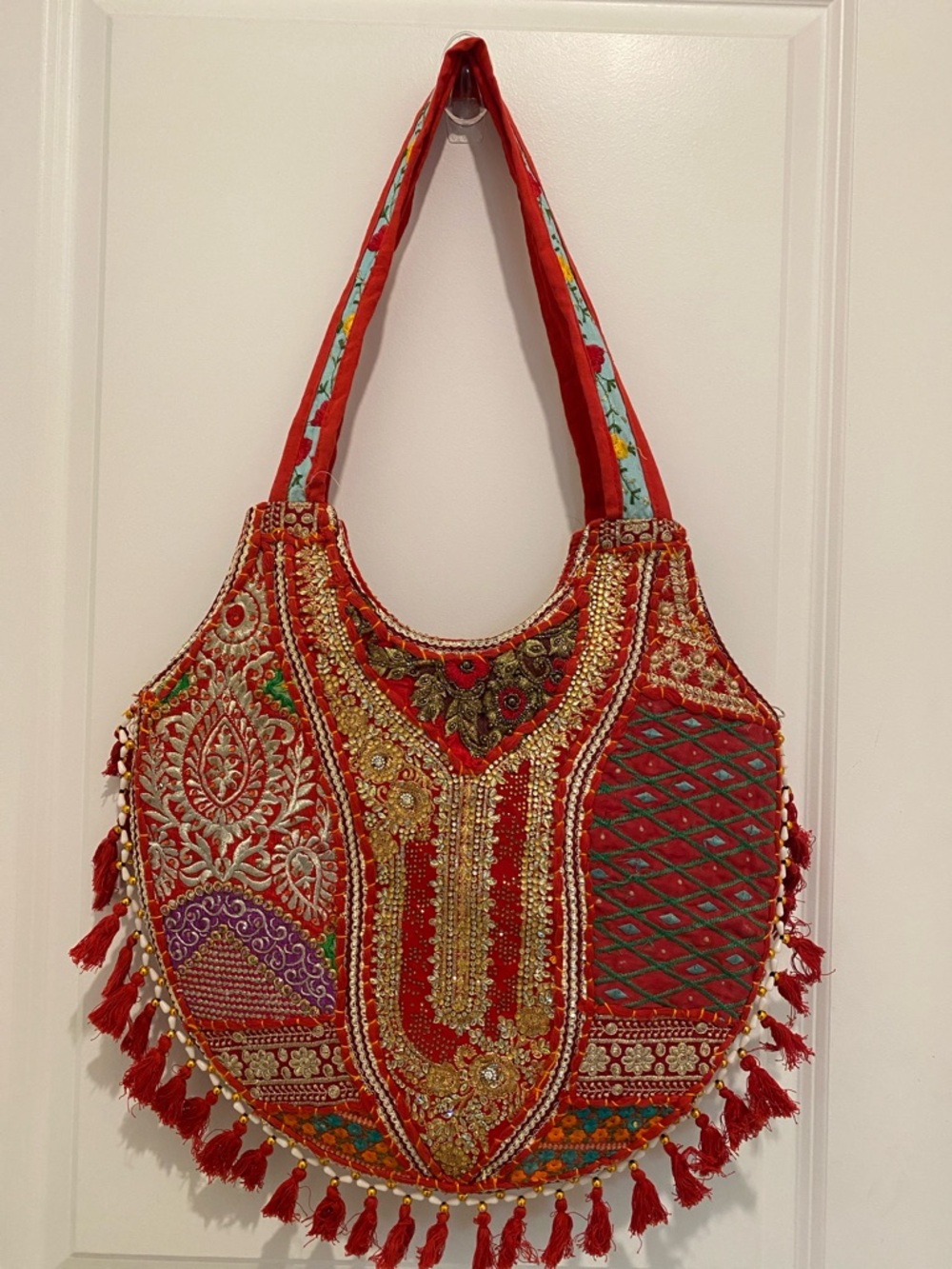 Red Embroidered Bohemian Shoulder Bag